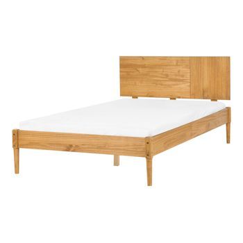 Cama Con Somier Estilo Escandinavo De Madera De Pino Natural 120 X 200 Cm Marrón Claro Flavignac