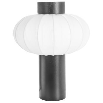 Lámpara De Mesa Moderna De Metal Hierro Pantalla De Nailon Madera De Caucho Forma Redonda Negro Abens