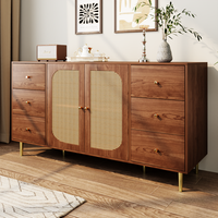 aparador - mueble de almacenamiento para salon - mdf y ratan - marron 160x40x90cm