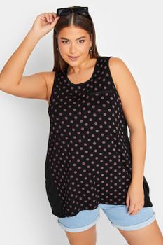 Yours Top Negro De Tirantes Anchos Con Lunares, Mujer Curvy Y Tallas Grandes, Yours