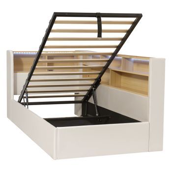 Sofá Cama Individual De 90x200 Cm, Con Sistema Hidráulico, Led, Usb Y Respaldo, Tapizado En Terciopelo Color Beige.