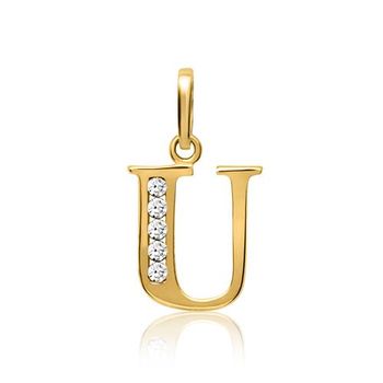 8k colgante de oro letra u con circonita