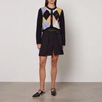 ganni harlequin wool-blend knit cardigan - xs