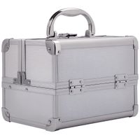 homcom maletin para maquillaje estuche portatil con bandejas de 3 niveles y espejo para joyero manicura 20x15x15 cm plateado   aosom espana