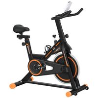 homcom bicicleta estatica con volante de 8 kg pantalla lcd sillin y manillar ajustables 103x48x115 cm negro y naranja