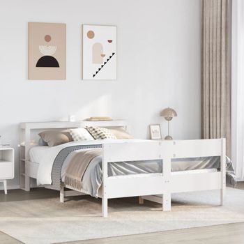 Cama De Matrimonio | Cama De Adulto | Estructura De Cama Sin Colchón Madera De Pino Blanca 120x200 Cm Cfw339188
