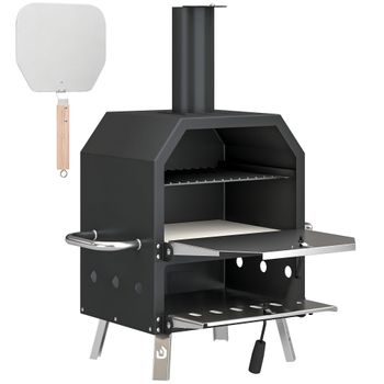 Outsunny Horno para pizza exterior Horno de pizza alimentado con leña acero inoxidable 2 niveles con piedra para pizza 1cm Patas plegables   Aosom España
