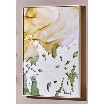 Oleo Abst. Alto Brillo Con Relieve Blanco/verdes 62x5x92 Cm