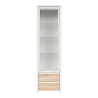 vitrina 1 puerta 2 cajones paneles de aglomerado madera y blanco