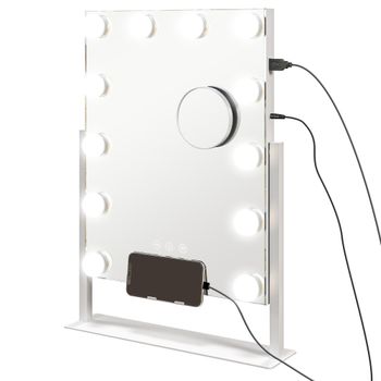 HOMCOM Espejo de Maquillaje con Luz 30x40 cm con 12 Bombillas 3 Modos de Iluminación Ajustables Interruptor Táctil Blanco