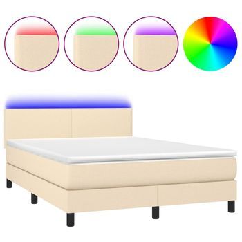 Cama Box Spring Con Colchón Y Led Tela Crema 140x190 Cm Vidaxl