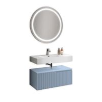 mueble de bano 3 piezas en mdf blanco brilloazul tiffany