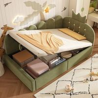 cama plegable hidraulica tapizada de 90x200 cm en terciopelo verde