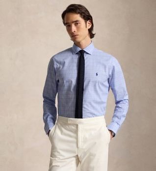 Polo Ralph Lauren para hombre. 712B22541002 Camisa de popelina con cuadros Glen azul (43), Casual, Algodón, Clásico, Manga larga