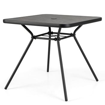 Costway Mesa de Comedor para Patio con Agujero para Sombrilla de 4 cm y Tapa con Tablero de DPC para Jardín Porche Al Lado de la Piscina Negro