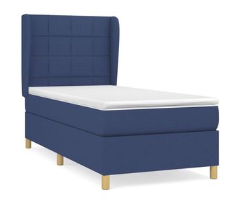 Cama box spring con colchón tela azul 80x200 cm bloques con cuadros