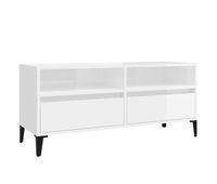 mueble de tv madera contrachapada blanco brillo 100x345x445cm