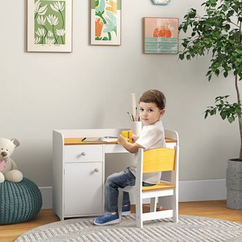 Escritorio Para Niños Con Silla Cajón Blanco Y Natural Zonekiz