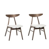 conjunto de 2 sillas de comedor madera oscuro y piel sintetica blanco