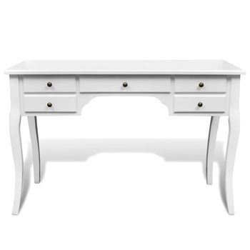 Mesa De Escritorio | Escritorio De Despacho | Escritorio Francés De Madera Con Patas Curvadas Y 5 Cajones