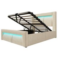 cama de terciopelo beige 90 x 200 cm con arcon led y cuatro puertos de carga sin colchon