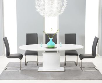 Santana 160cm White High Gloss Extending Pedestal Dining Table with Malaga Chairs
