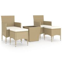 set comedor jardin 5 uds  mueble jardin mesa y sillas ratan sintetico vidrio templado beige