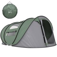 outsunny tienda de campana pop up para 4-5 personas tienda de camping instantanea con ventanas bolsillos y bolsa de transporte impermeable anti-uv 2635x220x123 cm verde y gris