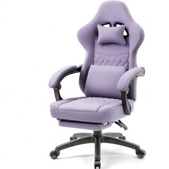 Silla Gaming Ergonómica Dowinx Con Reposapiés Y Respaldo Reclinable 90-135°, Tela Transpirable, Soporte Lumbar Y Reposacabezas, Morado