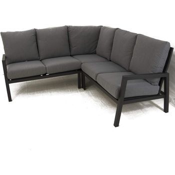 Sofá De Jardin Esquinero, Aluminio Reforzado Color Antracita, 4 Plazas, Cojines Color Gris, Juego De Mobiliario De Salón, Set Relax Para Patio
