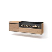mueble tv efecto madera roble 150x35x45cm chimenea efecto fuego