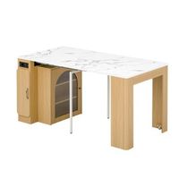 mesa extensible natural de cocina con ruedas led usb y usb-c