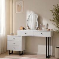 tocador con espejo led - mueble dormitorio - tablero de particulas - blanco 100x40x76cm