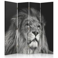biombo black and white lion - separador de ambientes cm 145x180 4 paneles