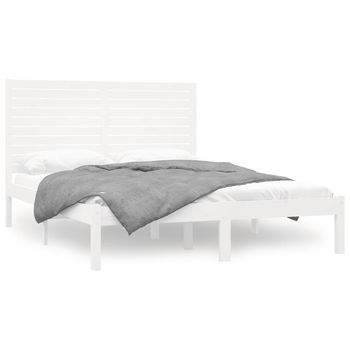 Cama Matrimonial | Cama Para Adulto | Estructura De Cama De Madera Maciza Blanca 140x200 Cm