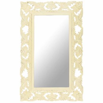 Espejo Tallado A Mano Madera Maciza De Mango Blanco 80x50 Cm Vidaxl