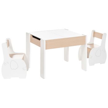 Conjunto Infantil 2 Plazas Elegante Mesa Con Sillas Mdf Madera De Pino Habitación Infantil Blanco Y Madera Clara Loyd