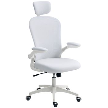 Vinsetto Silla de Oficina Giratoria de Malla Poliéster Reposacabezas y Soporte Lumbar Ajustable con Respaldo Alto 4D Blanco   Aosom España