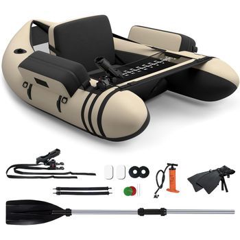 Kayak Hinchable, Barco De Pesca Inflable Con 1 Bomba, Costway, 135 X 109 X 54 Cm, Beige