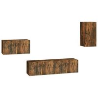 set de muebles de tv  muebles de salon 4 pzas madera contrachapada roble ahumado cfw52439