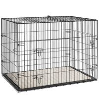 pawhut jaula para perros plegable con cojin puertas bandeja extraible y marco de alambre metalico 90x575x62 cm negro y beige