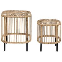 conjunto de 2 mesas de ratan negro natural a mano resistente uv cesantico