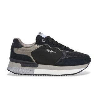Pepe Jeans para mujer. PLS600008 Zapatillas de Piel Rusper Glam negro (36), 3 a 5cm, Cordones, Casual