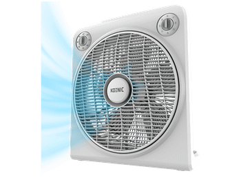 Ventilador de sobremesa - KOENIC KTF 305026 ES Box Fan, 50 W, 12'', 5 aspas, Rejilla giratoria, Temporizador 120 min, 3 velocidades, Blanco