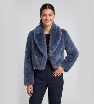 Twinset para mujer. 262TT2030 Chaqueta corta de pelo azul (38), Casual, Poliéster