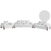conjunto de sala de estar 6 plazas sofas y sillon tapizado de boucle con reposabrazos patas de madera sala de estar moderno blanco vinliden