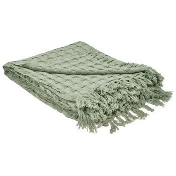Colcha Decorativa Manta Plaid Para Cama Con Flecos De Algodón 220 X 240 Cm Verde Bere