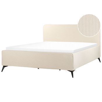Cama De Pana 180 X 200 Clásico Minimalista Cabecero Patas De Metal Negras Dormitorio Beige Valognes