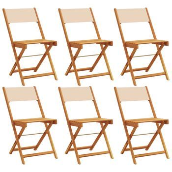 Pack 4 Uds Sillas De Jardín | Silla De Exterior | Sillón Plegables Madera Maciza Y Tela Beige
