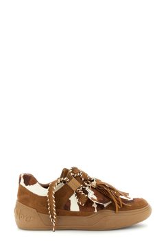 zapatillas de ante con detalles de piel efecto vaca y charm tan/cow 40